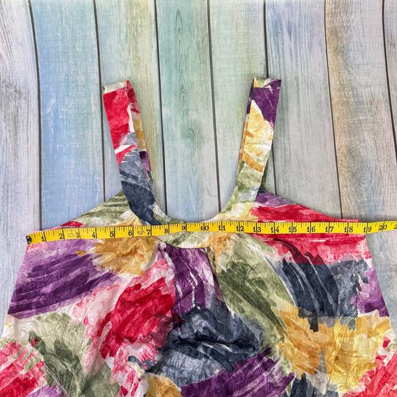 Mary McFadden Vintage Watercolor Dress Midi Tank Gown 80s Small Colorful - Picture 5 of 11
